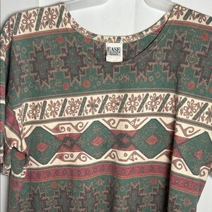 Green and Cream Aztec-Print Short Sleeve Tee
